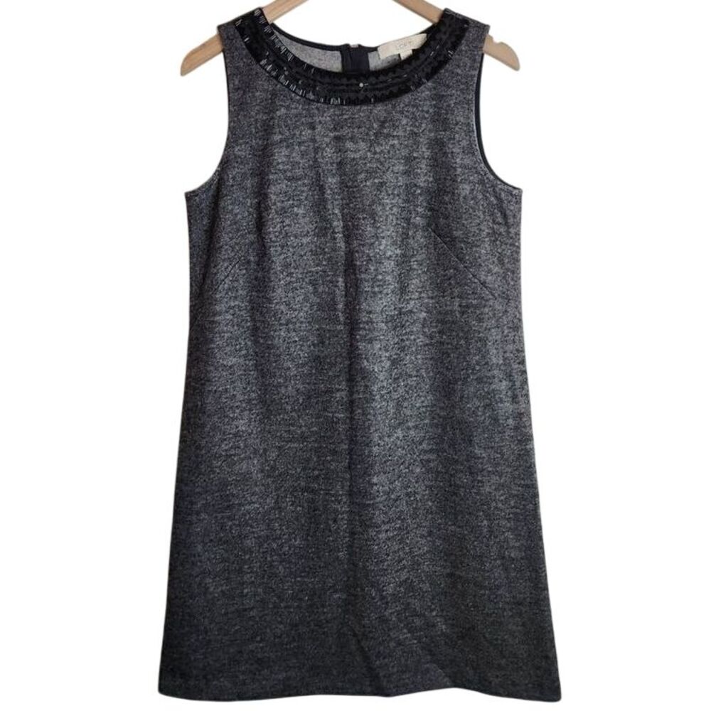 Loft Tweed Dress Women's Medium Sleeveless Sequin Beaded Collar‎ Grey